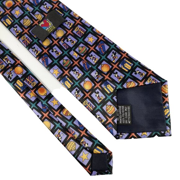Mickey Unlimited Disney Christmas Bauble Men's Neck Tie Purple Orange Geometric - Picture 2 of 4